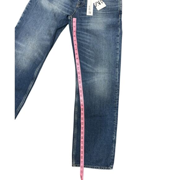 Zara The High Waist Slim Fit Straight Leg Button Fly Jeans Medium Blue SZ 8 NEW - Picture 4 of 12